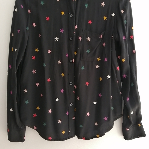 Rails Rocsi Rayon Button Up in Black Onyx With Rainbow Stars Size XS - Picture 6 of 16